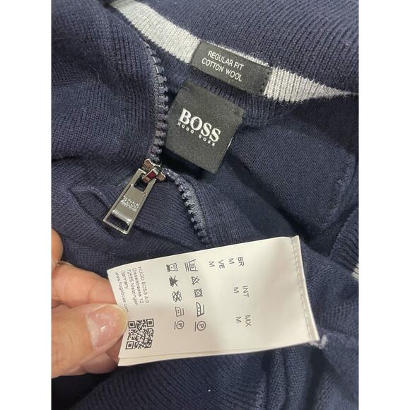 Hugo Boss Sweater 100% Wool grandpa Navy Blue Half Zip Sz M Classy Sophisticated - Picture 2 of 15